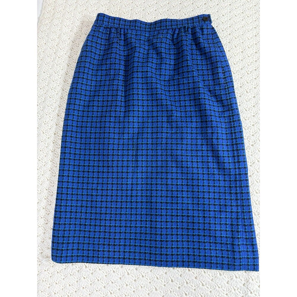 Vintage Pendleton Wool Skirt Women's Petite 10 Blue Black Check Long EUC